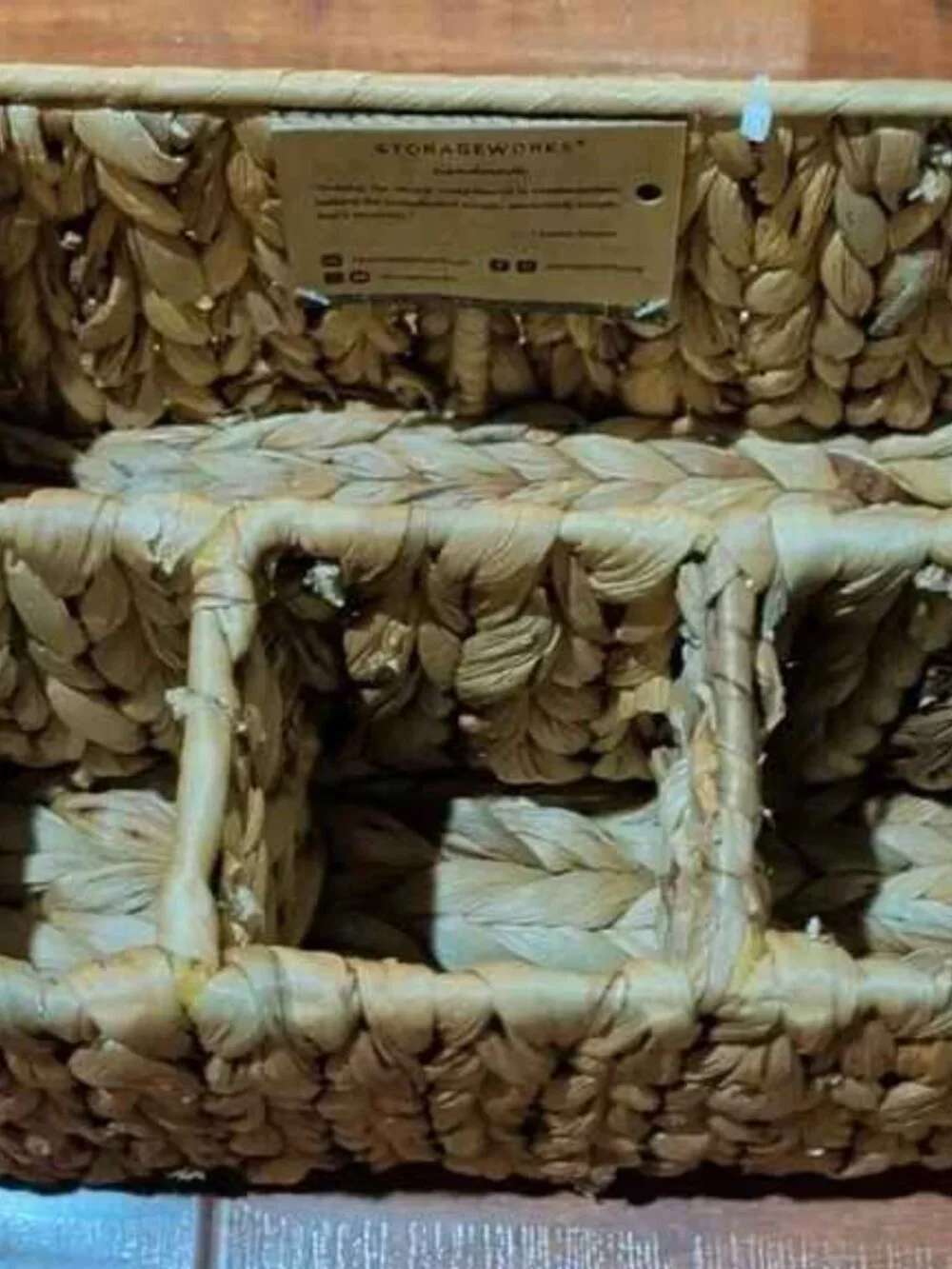 Hand-Woven Wicker Silverware Organizer Water Hyacinth Cutlery Holder Countertop